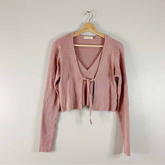 moon & madison Sweaters - Moon & Madison 2-Fer Set Cardigan Tank  Top Size XL Ribbed Pink Tie Front Crop